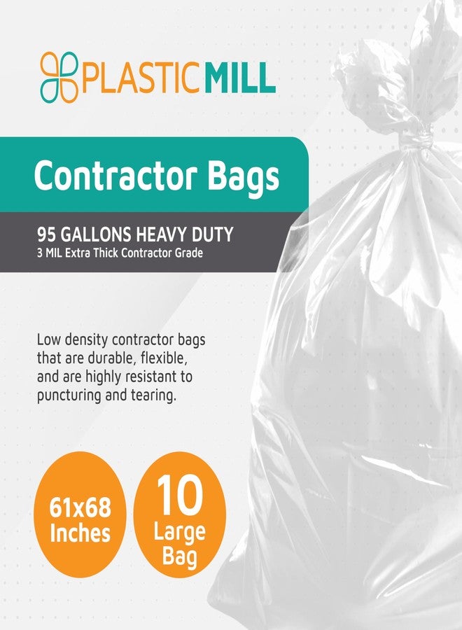 PlasticMill Contractor Bags Heavy Duty - Commercial, Industrial Garbage Bags - Clear Construction Trash Bags - Outdoor, Garden Trash Bags, 95-Gallon, 3 Mil, 61"x68" (10-Count) - Image 2