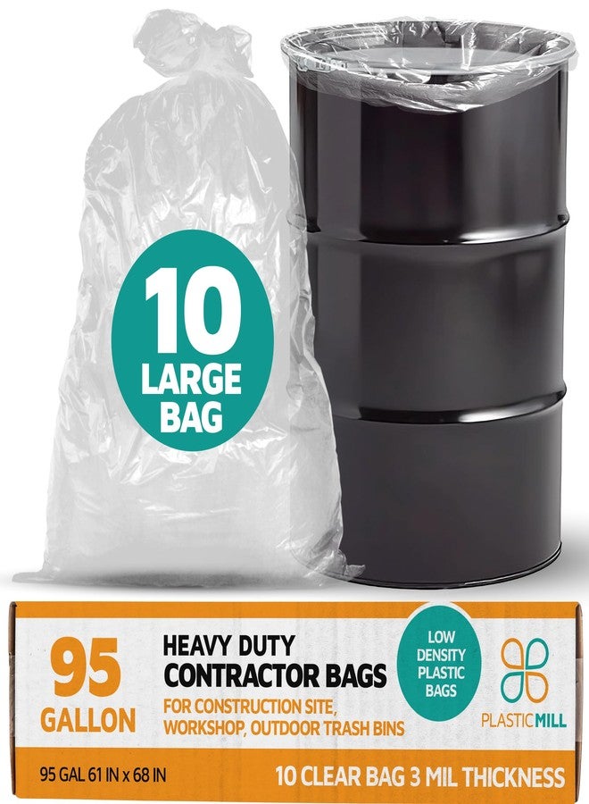 PlasticMill Contractor Bags Heavy Duty - Commercial, Industrial Garbage Bags - Clear Construction Trash Bags - Outdoor, Garden Trash Bags, 95-Gallon, 3 Mil, 61"x68" (10-Count) - Image 1