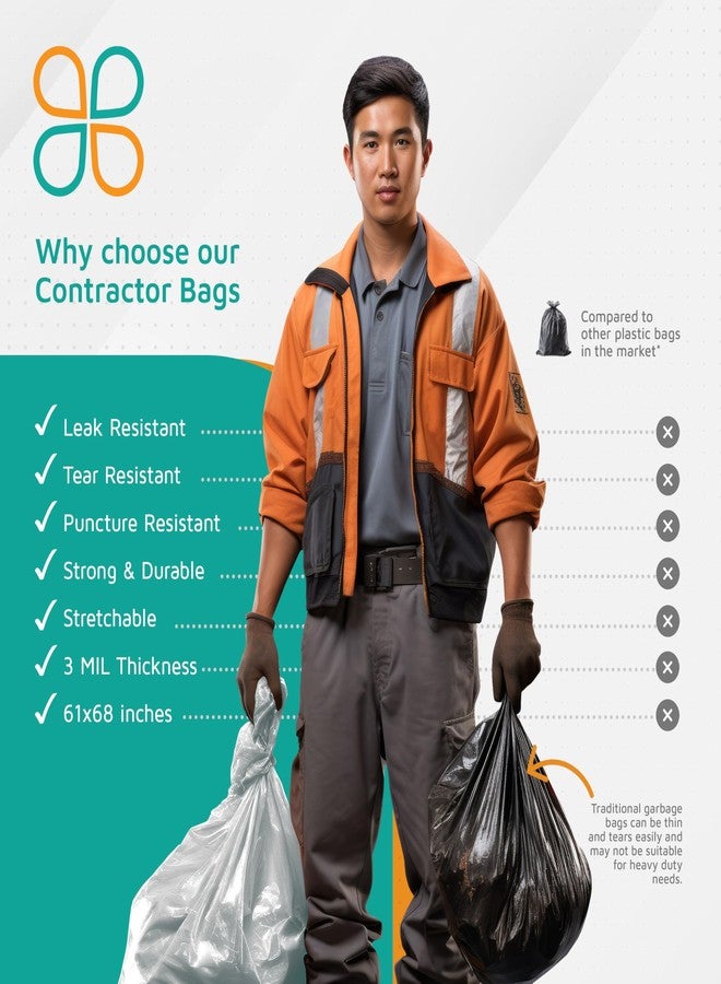 PlasticMill Contractor Bags Heavy Duty - Commercial, Industrial Garbage Bags - Clear Construction Trash Bags - Outdoor, Garden Trash Bags, 95-Gallon, 3 Mil, 61"x68" (10-Count) - Image 5