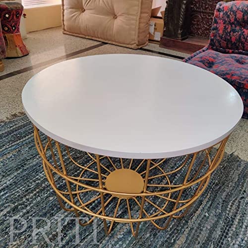 Priti- Round Golden Coffee Table for Living Room Central Table- Golden (Engineered Wood) - Image 4
