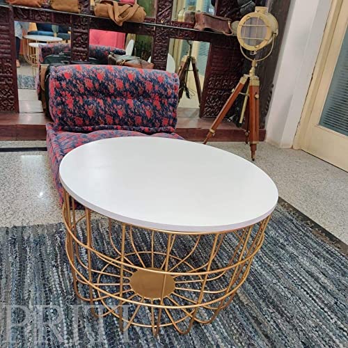 Priti- Round Golden Coffee Table for Living Room Central Table- Golden (Engineered Wood) - Image 2