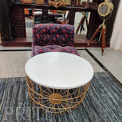 Priti- Round Golden Coffee Table for Living Room Central Table- Golden (Engineered Wood) - Image 5