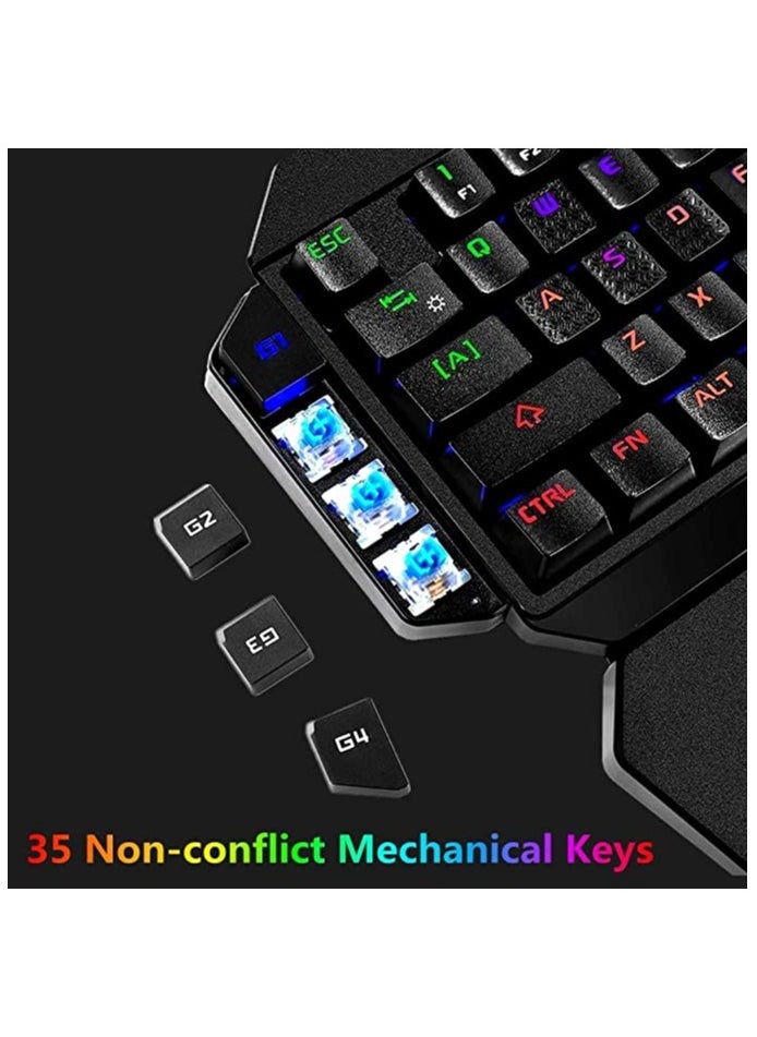 KASTWAVE - One-Handed RGB Mechanical Keyboard Ergonomic Half Gaming Keyboard 35 Keys with Rainbow Backlit Keyboard Wired Gaming Keypad Mini USB Keyboard Single Hand Game Controller with Wrist Rest Support - Image 1