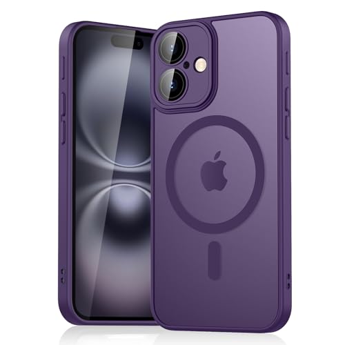 Tobfit Silicone Magnetic Case For iPhone 16 6.1-Inch Compatible With Magsafe, Translucent Matte Back Slim Shockproof Case Phone Cover For iPhone 16,Dark Purple - Image 1