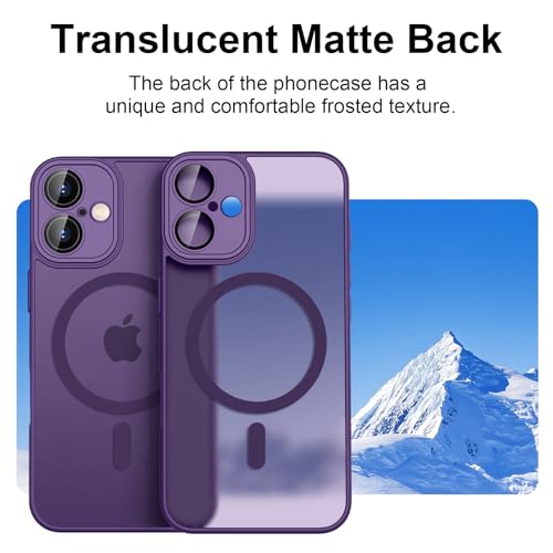 Tobfit Silicone Magnetic Case For iPhone 16 6.1-Inch Compatible With Magsafe, Translucent Matte Back Slim Shockproof Case Phone Cover For iPhone 16,Dark Purple - Image 3