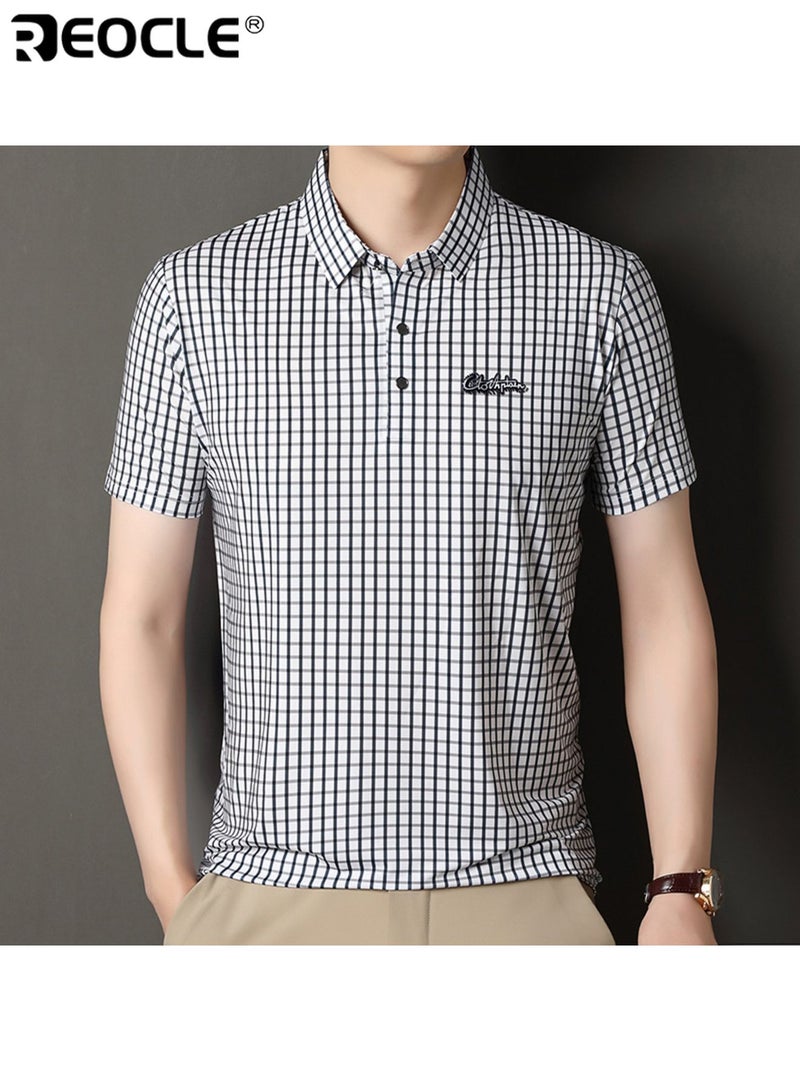 ريوكل قميص رجالي بأكمام قصيرة بتصميم شبكي، مقاس ضيق، قميص خفيف الوزن - Image 1