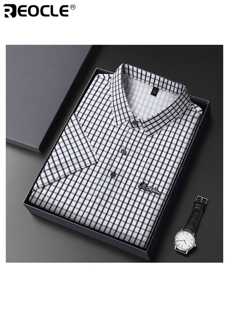 ريوكل قميص رجالي بأكمام قصيرة بتصميم شبكي، مقاس ضيق، قميص خفيف الوزن - Image 4