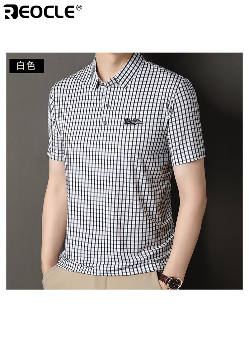 ريوكل قميص رجالي بأكمام قصيرة بتصميم شبكي، مقاس ضيق، قميص خفيف الوزن - Image 3