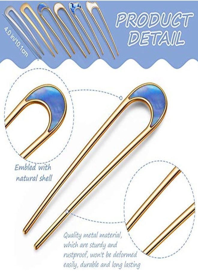 Chuangdi - 8 Pieces U-Shaped Hairpin French Style Hair Stick Tortoise Shell Metal Hair Pin Fork Sticks With 2 Prongs Updo Chignon Pins Hair Styling Accessories For Women Girls (Light Tortoise, Tortoise Shell) - Image 1