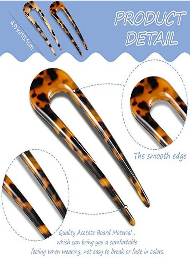 Chuangdi - 8 Pieces U-Shaped Hairpin French Style Hair Stick Tortoise Shell Metal Hair Pin Fork Sticks With 2 Prongs Updo Chignon Pins Hair Styling Accessories For Women Girls (Light Tortoise, Tortoise Shell) - Image 1