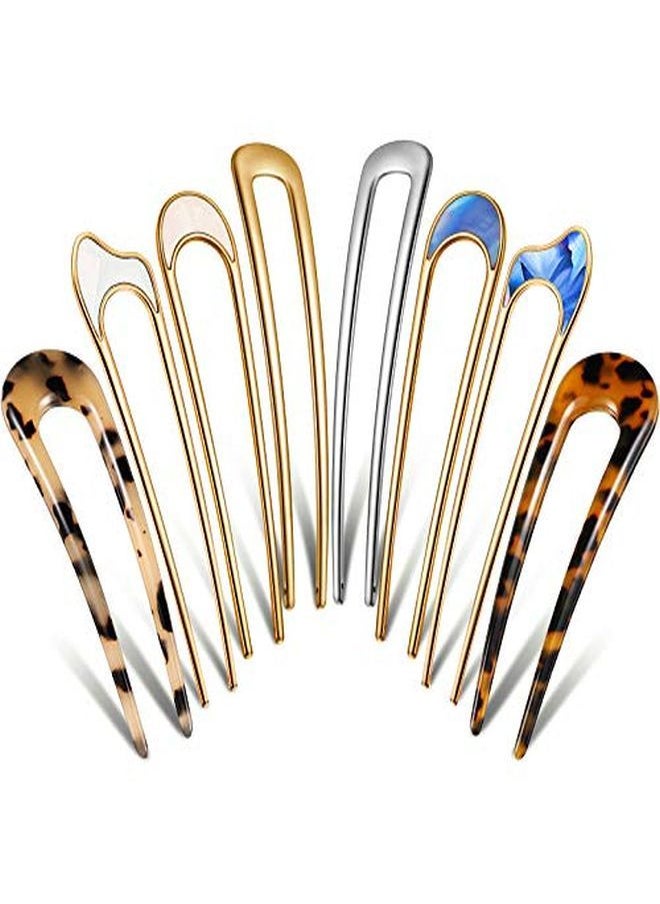 Chuangdi - 8 Pieces U-Shaped Hairpin French Style Hair Stick Tortoise Shell Metal Hair Pin Fork Sticks With 2 Prongs Updo Chignon Pins Hair Styling Accessories For Women Girls (Light Tortoise, Tortoise Shell) - Image 1