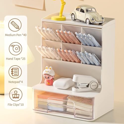 SUKHAD Multi-Functional Desk Organizer with Drawer – Plastic Desktop Storage Box for Office Supplies, Stationery and Mobile Holder | Study Table Organizer for Home, School & Work Desks (White) - Image 3