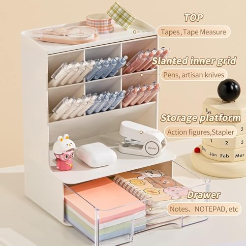 SUKHAD Multi-Functional Desk Organizer with Drawer – Plastic Desktop Storage Box for Office Supplies, Stationery and Mobile Holder | Study Table Organizer for Home, School & Work Desks (White) - Image 5