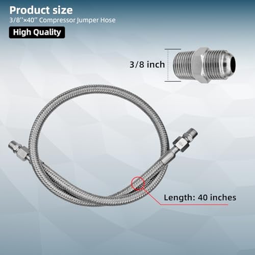 HTYPX Compressor Jumper Hose 38 NPT Male Tube 40 Length 750F450 PSI Freely Rotating Stainless Steel Metal Hose with Accessory Connectors on both Sides - Image 3