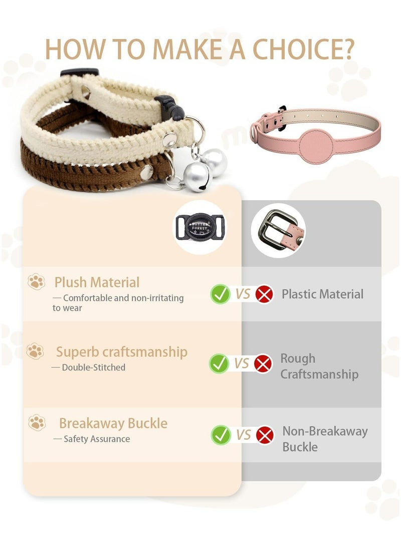 CMGTYYD. طوق قطط فروي منفصل مع جرس، طوق قطط صغير قابل للتعديل من 7.87 بوصة إلى 11.78 بوصة، مناسب لجميع أنواع القطط والكلاب الصغيرة (م، بني وأبيض) - Image 4