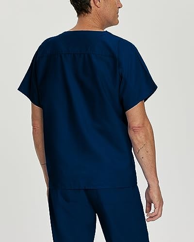 Landau Essentials Unisex Relaxed Fit 1-Pocket V-Neck Scrub Top 7502 Navy - Image 3