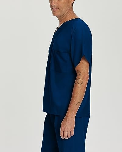 Landau Essentials Unisex Relaxed Fit 1-Pocket V-Neck Scrub Top 7502 Navy - Image 2