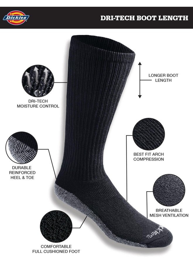 Dickies Mens Multi-pack Dri-tech Moisture Control Boot-length Socks, Black (12 Pairs), 6-12 US - Image 1