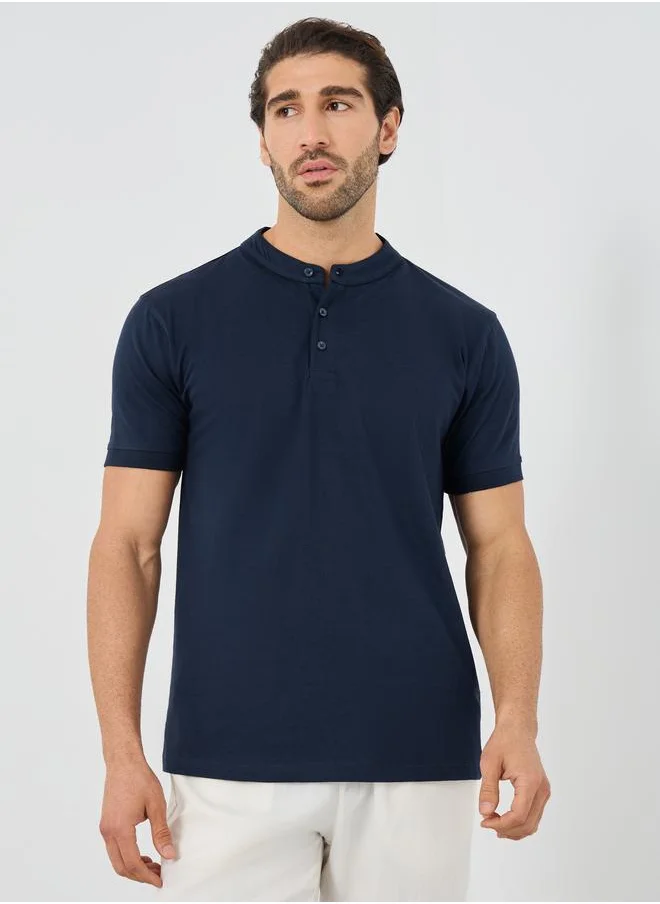 ستايلي Styli Short Sleeve Mandarin Collar Polo T-Shirt