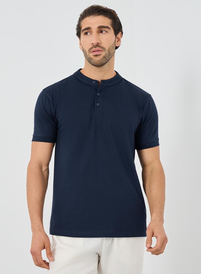 Styli Styli Short Sleeve Mandarin Collar Polo T-Shirt  - Image 1