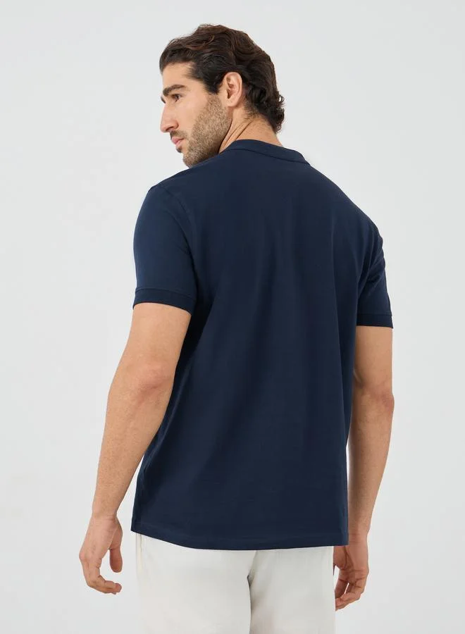 Styli Short Sleeve Mandarin Collar Polo T-Shirt