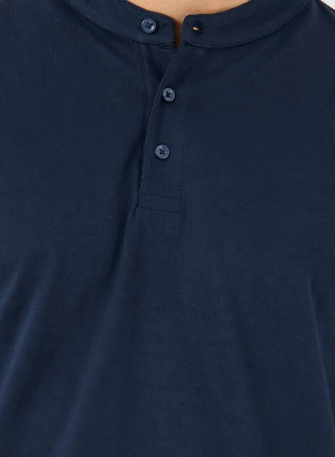 Styli Short Sleeve Mandarin Collar Polo T-Shirt