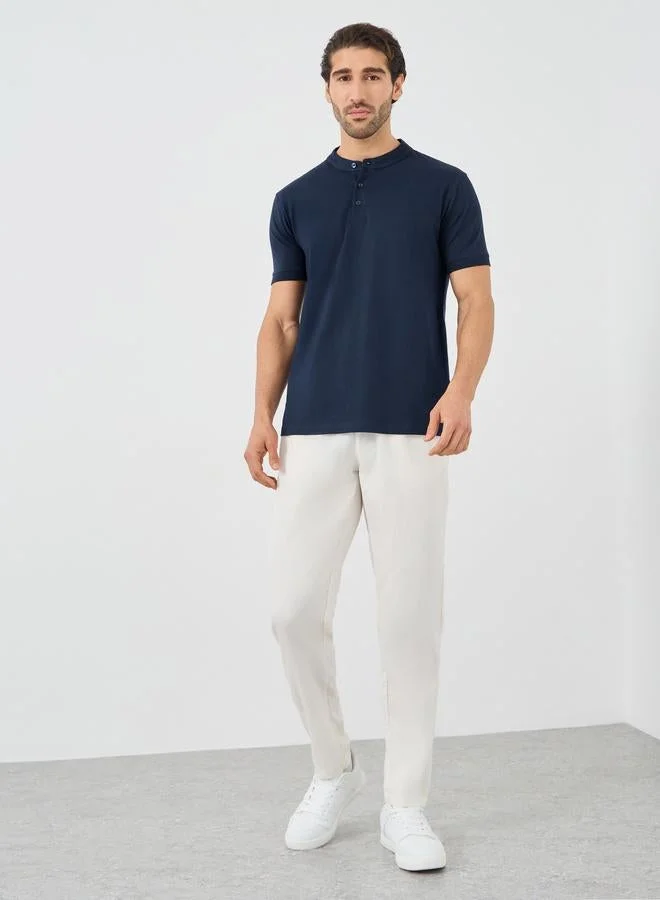 Styli Short Sleeve Mandarin Collar Polo T-Shirt