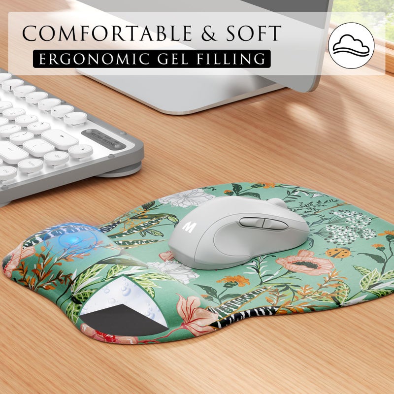 MROCO Ergonomic Mouse Pad with Gel Wrist Rest, Smooth Wrist Support Surface, Non-Slip PU Base for Pain Relief, Comfortable Mousepad for Computer, Laptop, Office & Home, 9.4 x 8.1 in, Garden Whispers - Image 3