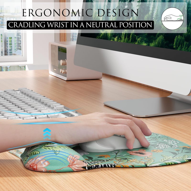 MROCO Ergonomic Mouse Pad with Gel Wrist Rest, Smooth Wrist Support Surface, Non-Slip PU Base for Pain Relief, Comfortable Mousepad for Computer, Laptop, Office & Home, 9.4 x 8.1 in, Garden Whispers - Image 4