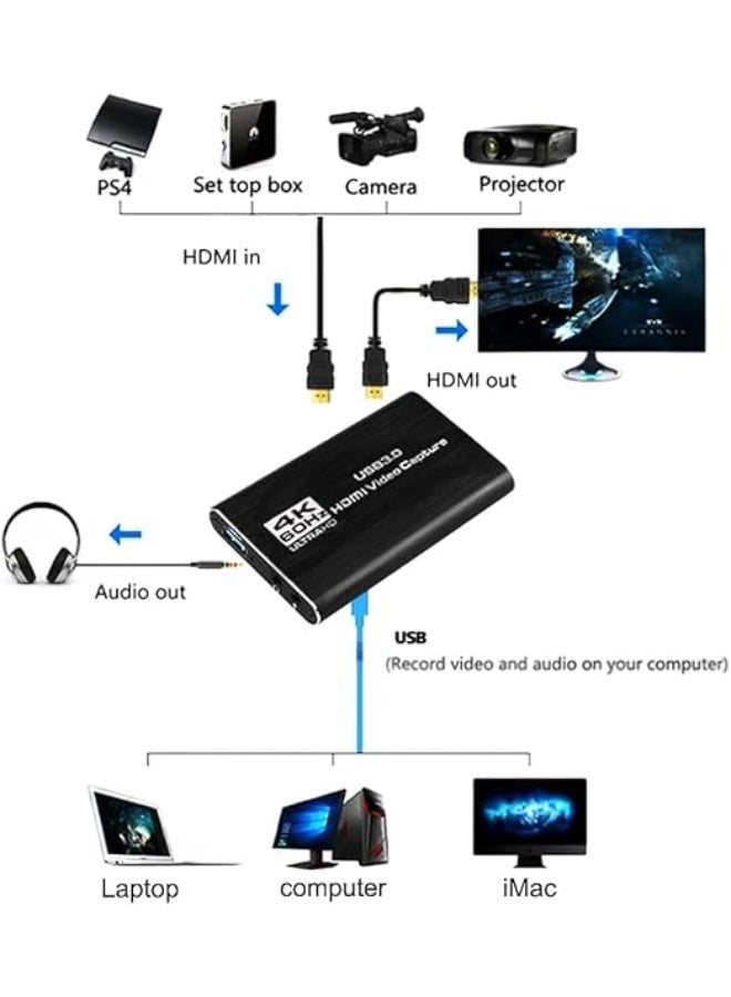 4K HDMI to USB 3.0 Video and Audio Capture Card - Portable Device for Live Streaming and 1080P Game Recording with No Lag - Image 2