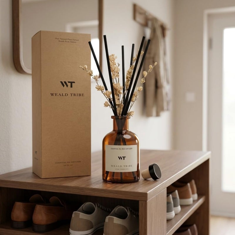 WEALD TRIBE Reed Diffuser Set for Bathroom Shelf Decor, Sticks Diffuser with Essential Oils Included | Early Summer Gardenia Scent 4.0 fl oz Fragrance Oil | Defusers for Home Apartment Essentials - Image 3