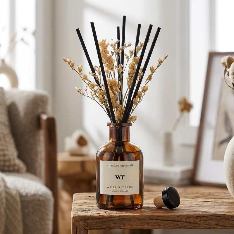 WEALD TRIBE Reed Diffuser Set for Bathroom Shelf Decor, Sticks Diffuser with Essential Oils Included | Early Summer Gardenia Scent 4.0 fl oz Fragrance Oil | Defusers for Home Apartment Essentials - Image 4