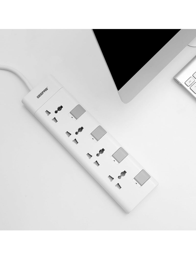 3-Way Extension Socket 13A – Child Safe, Extra Long Cord, Over Current Protection | Ideal for All Electronic Devices, White - Image 3