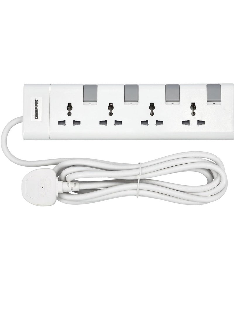 3-Way Extension Socket 13A – Child Safe, Extra Long Cord, Over Current Protection | Ideal for All Electronic Devices, White - Image 1