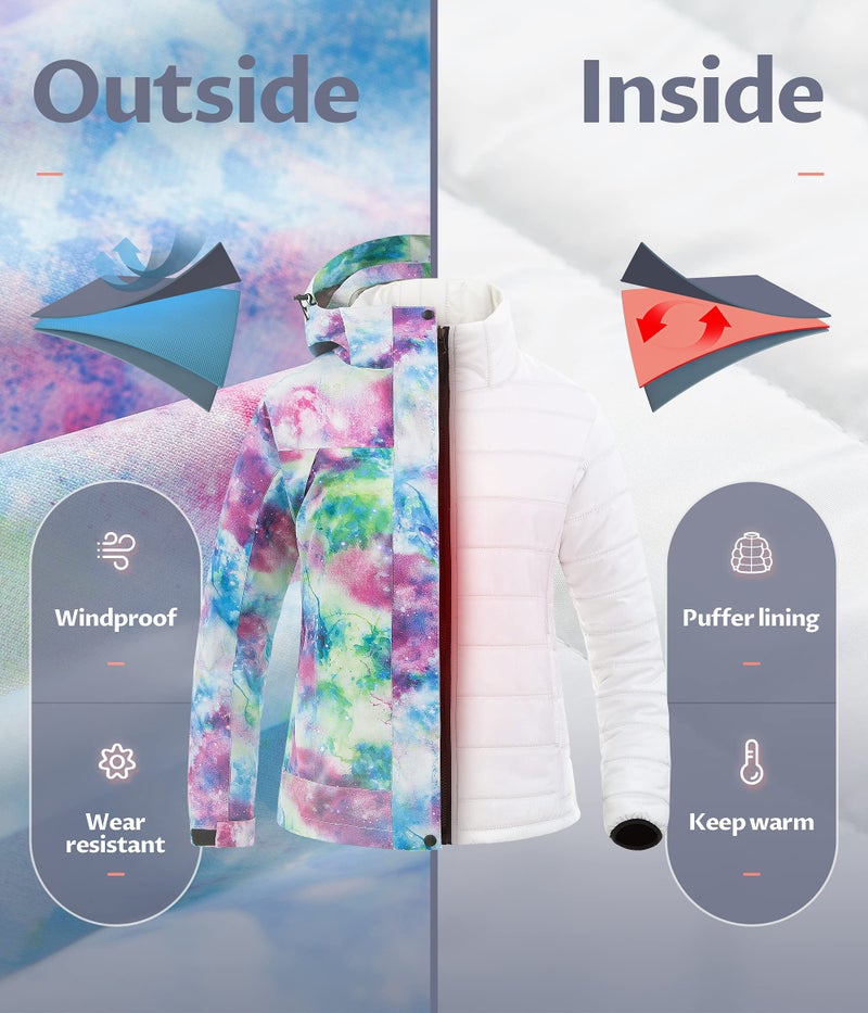 CREATMO US Women's Waterproof Ski Jacket Winter Snow Coat Hooded Raincoat Star M - Image 4