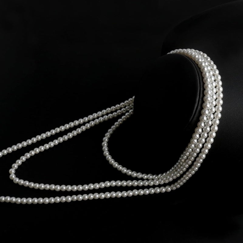 Aisansty Long Faux Pearl Layered Necklace for Women - Cream White Costume Jewelry - Image 3