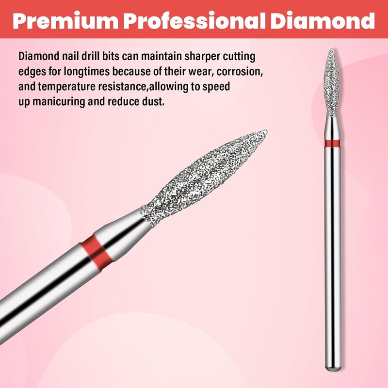 Sibba 10PCS Cuticle Nail Drill Bits Flame Shape Heads Cuticle Remover Bits 3/32 Professional Manicure Nail File Diamond Drill Bit Cleaner Efile Bit for Dead Skin Gel Acrylic Nails Prep Techs Salon - Image 3