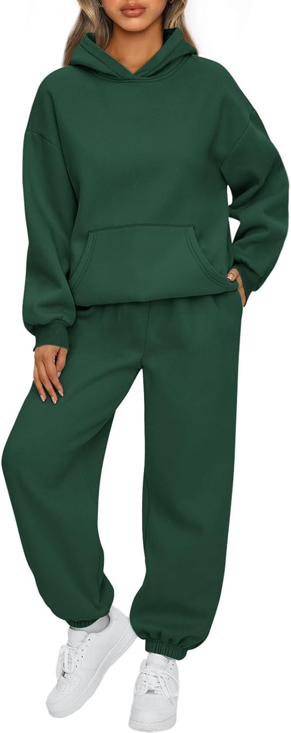 2023 Autumn Winter Womens Hoodie and Pants Set Dark green