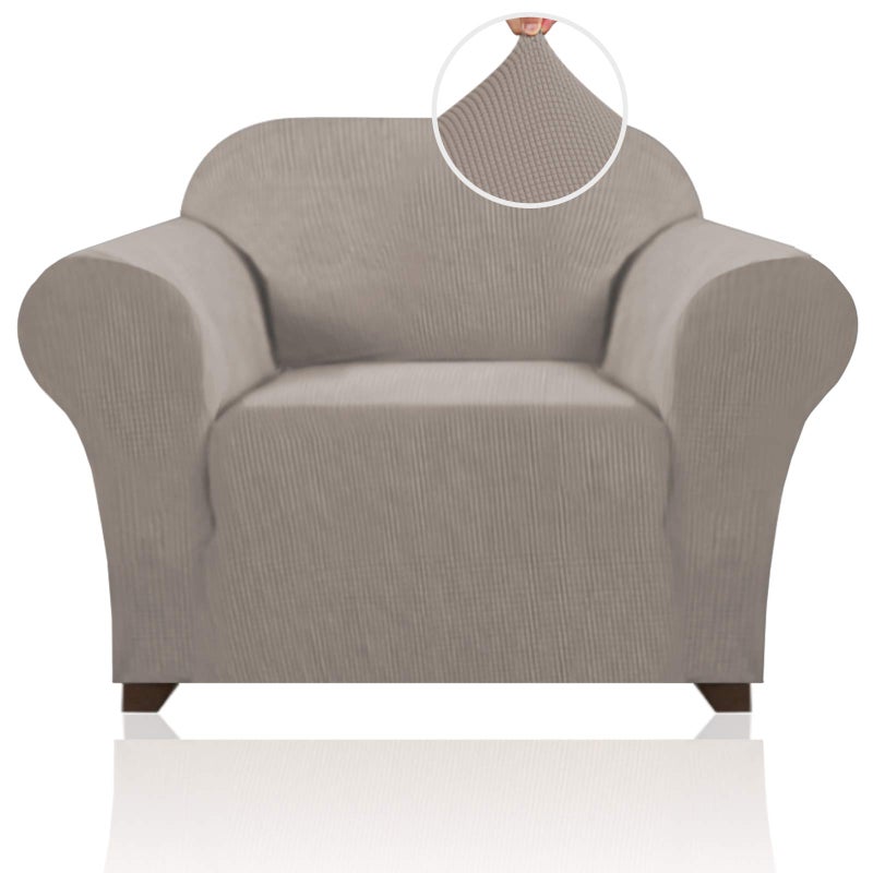 PrinceDeco Stretch Chair Cover Chair Slipcovers with Arms 1Piece Chair Sofa Slipcovers or Living Room Non Slip Armchair Cover Furniture Protector Dogs Pet FriendlyArmchairTaupe