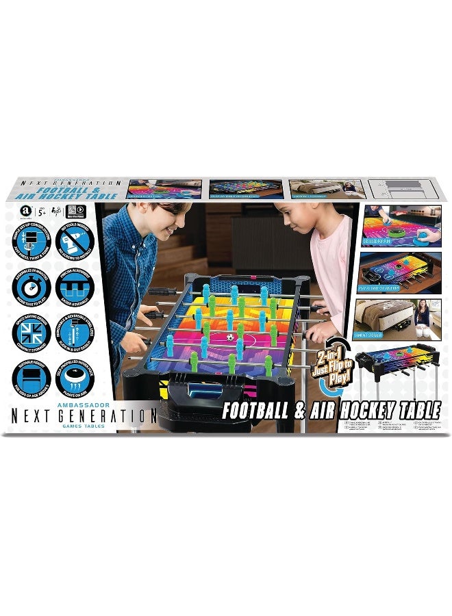 Ambassador MA 27" (68.5cm) 2-in-1 Reversible Football (Foosball/Soccer) & Hover Puck Air Hockey Table Neon Version - Image 1