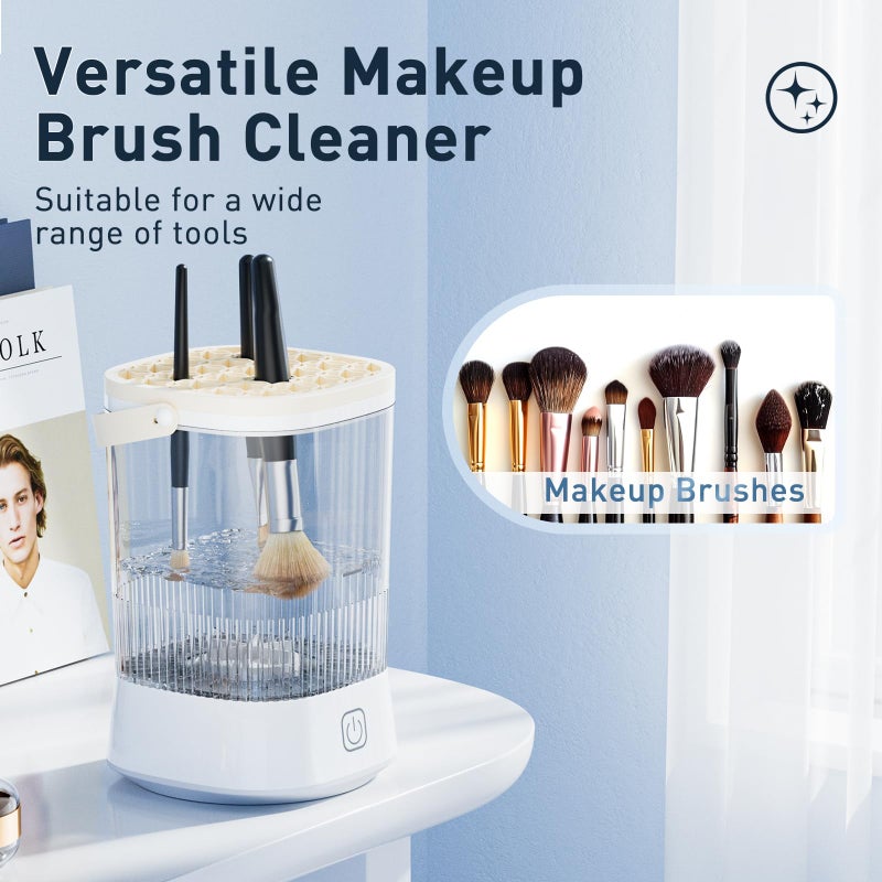 Azang Electric Makeup Brush Cleaner - 9000 RPM Makeup Brush Cleaning Machine, IP65 Waterproof Automatic Makeup Brush Cleaner for Makeup Sponges and Brushes(White) - Image 4