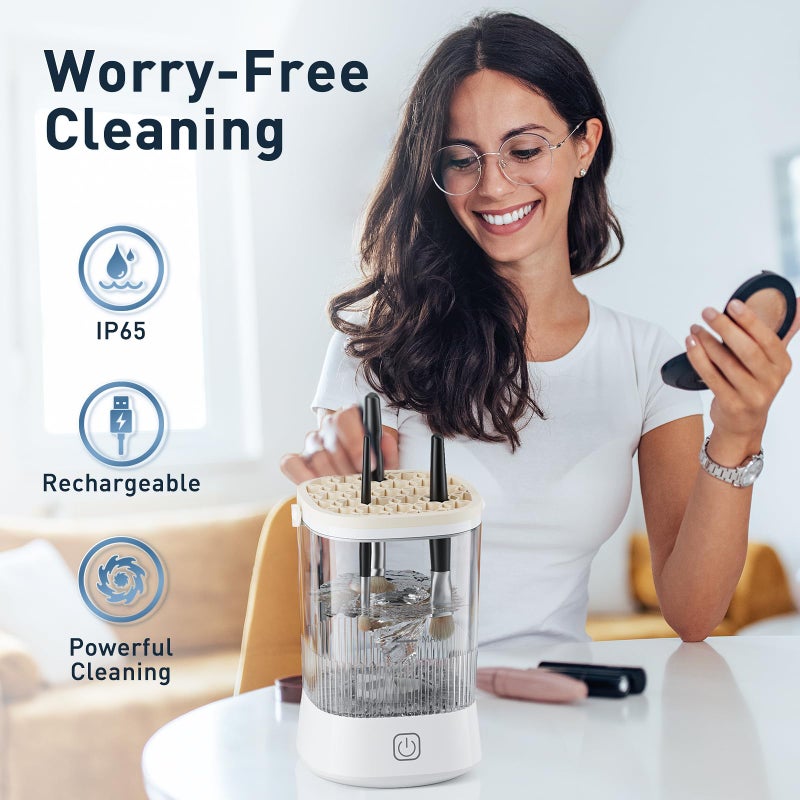 Azang Electric Makeup Brush Cleaner - 9000 RPM Makeup Brush Cleaning Machine, IP65 Waterproof Automatic Makeup Brush Cleaner for Makeup Sponges and Brushes(White) - Image 3