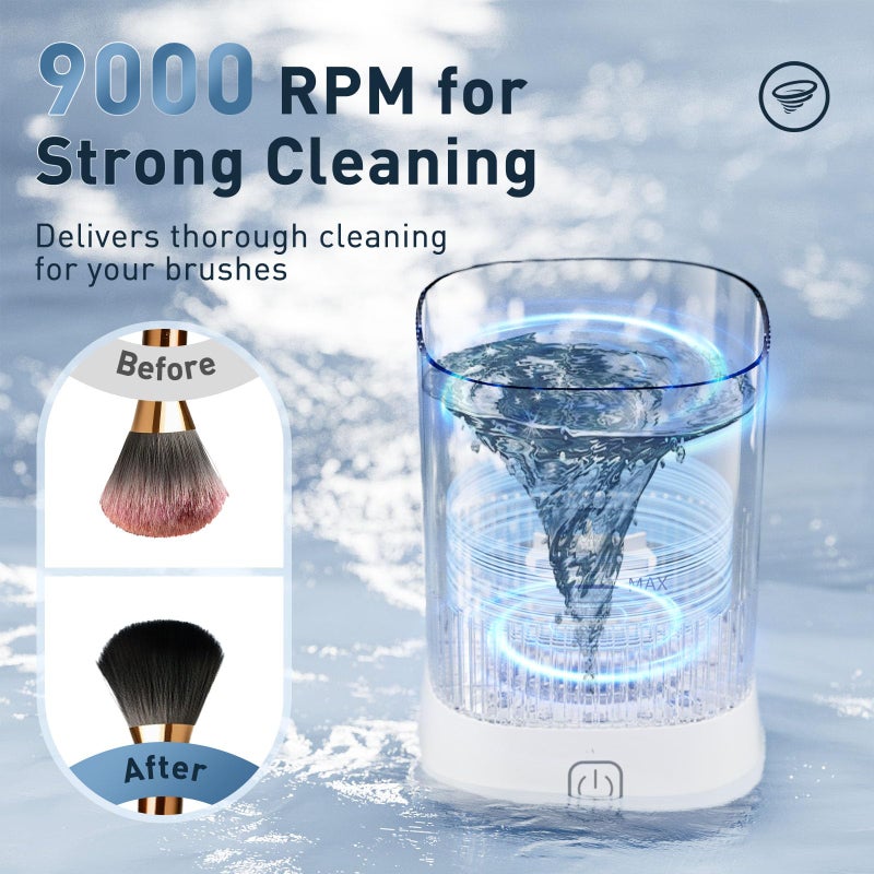 Azang Electric Makeup Brush Cleaner - 9000 RPM Makeup Brush Cleaning Machine, IP65 Waterproof Automatic Makeup Brush Cleaner for Makeup Sponges and Brushes(White) - Image 2