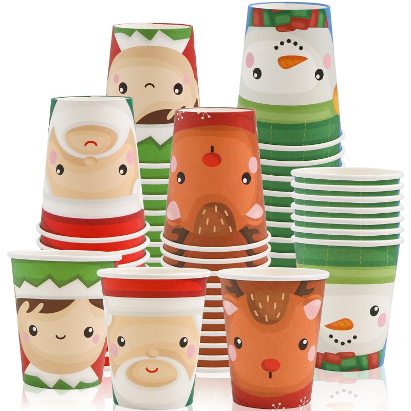 ceiba tree أكواب ورقية لعيد الميلاد من شجرة سيبا أكواب قهوة حفلات قابلة للتصرف سانتا إلف رجل الثلج أكواب عيد الميلاد 9 أونصات أكواب شاي للاحتفال 48 قطعة