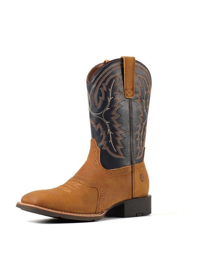 SUREWAY Western Boots For Men - Mens Square Toe Cowboy Boot,Oil/Slip Resistant,Durable Fashionable Classic Pull on 10 Inch Wellington Boots - Soft Toe Work Boots, Status Brown, 9 - Image 1