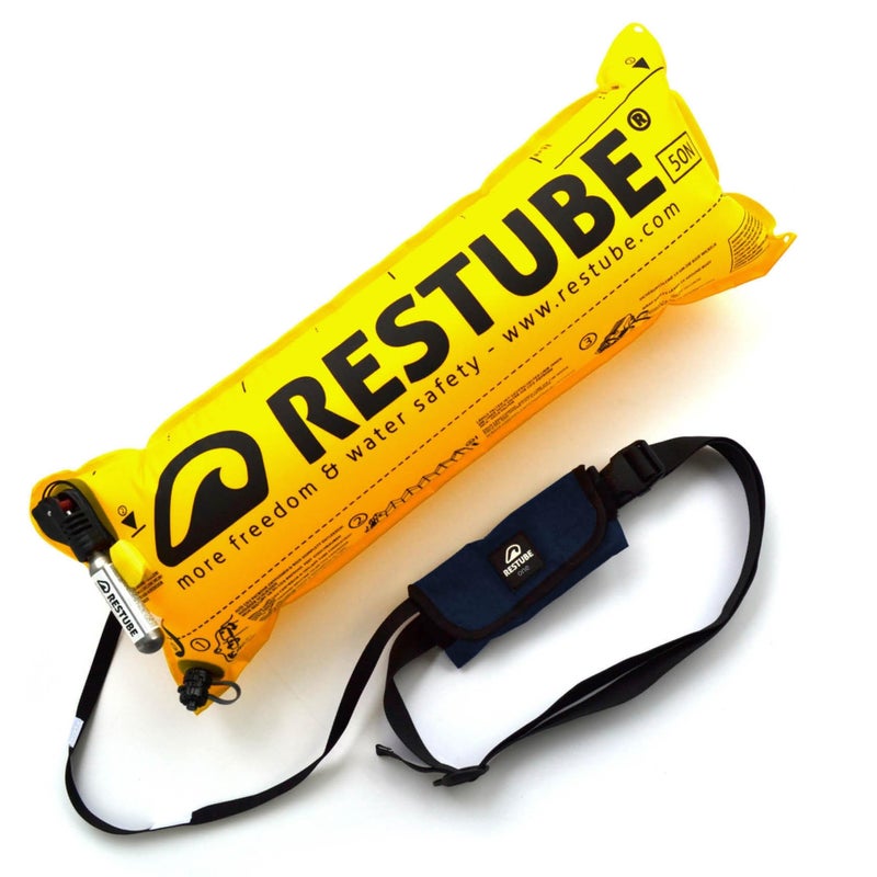 Restube Beach One-Pull Inflatable Water Safety Buoy | Float Buoyancy Aid for Swimming, Fishing, Sailing & SUP | Compact One Size Fits All Survival Kickboard - Image 1