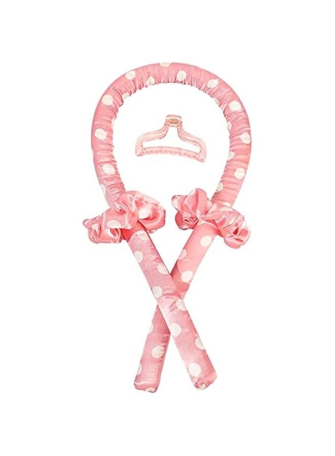 Heatless Curling Rod Headband No Heat Silk Ribbon Curling Rod Hair Roller Curls with Hair Claw Clip Lazy Natural Soft Wave DIY Hair Rollers Styling Tool for Sleep in Overnight (hong-bai - Image 1