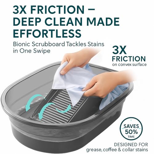 VEMJO Portable Washboard Basin for Hand Washing Clothes Small Laundry Wash Tub with Builtin Scrubber Stable Basin for Socks Underwear Delicates Apartment Dorm RV Travel 167 Inch 154 lb - Image 3