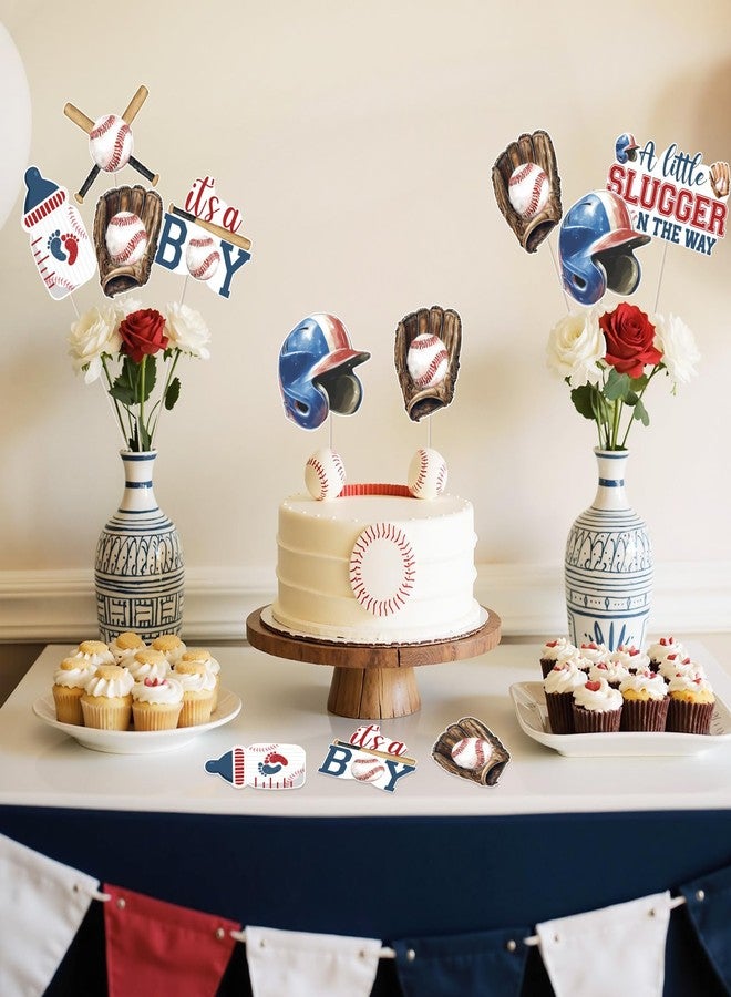 Cheereveal ديكورات حفل استقبال مولود جديد من Cheereveal بتصميم بيسبول للأولاد، قطعة مركزية من فيلم Little Slugger is On The Way، ديكورات طاولة بتصميم بيسبول، لوازم حفلات الكشف عن جنس المولود بأعياد الميلاد بتصميم رياضي - Image 3