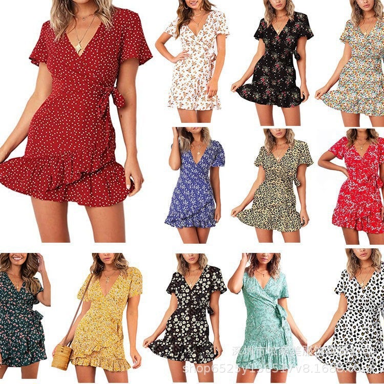 Butterfly Tie Floral Print V-Neck Dress - Image 1